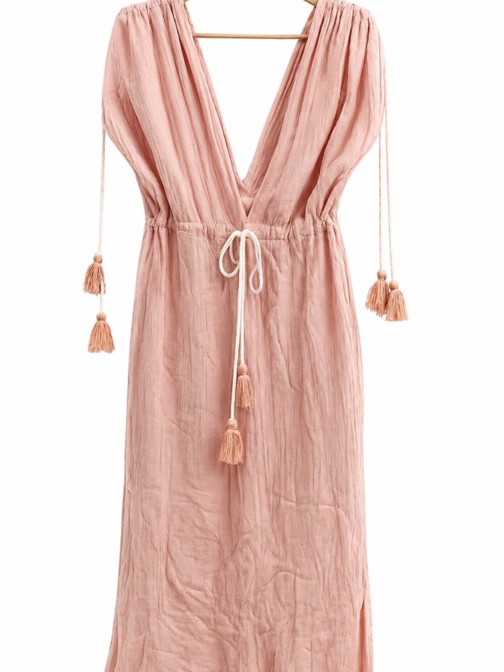 Boho Beach Cover Up Dress Peach Coral Tassel Gauze Sleeveless Resort Maxi XL 1X